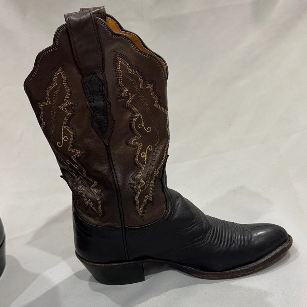Lucchese 2000 Series M-8C / W-10 Black Brown Leather Western Cowboy Boots - Picture 4 of 8